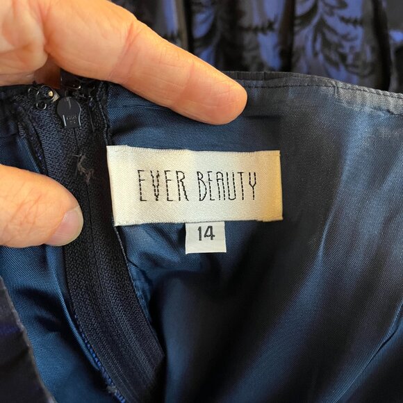 Vintage Ever Beauty Size 14 Blue Taffeta Gown V-Waist Felted Brocade - Picture 2 of 16